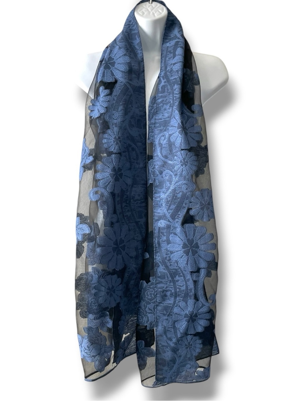 Paradiso Floral Sheer Scarf Wrap Shawl Embroidered Mesh Festival Boho Scarf - Picture 2 of 7